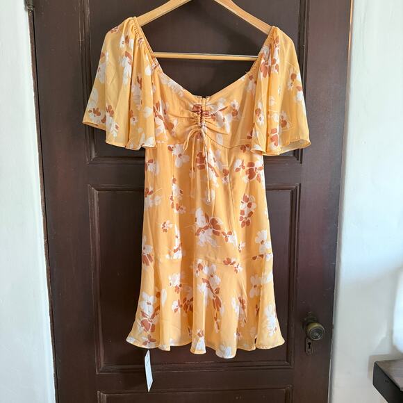 ABERCROMBIE | Orange Floral Flutter Sleeve Keyhole Mini Dress | Small BNWT - Picture 2 of 8